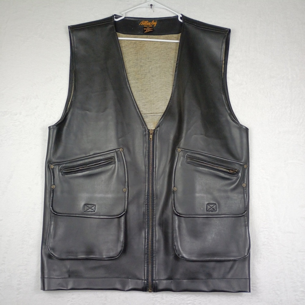 Vintage‎ Mens Leather Motorcycle Vest Black Biker Size XXL